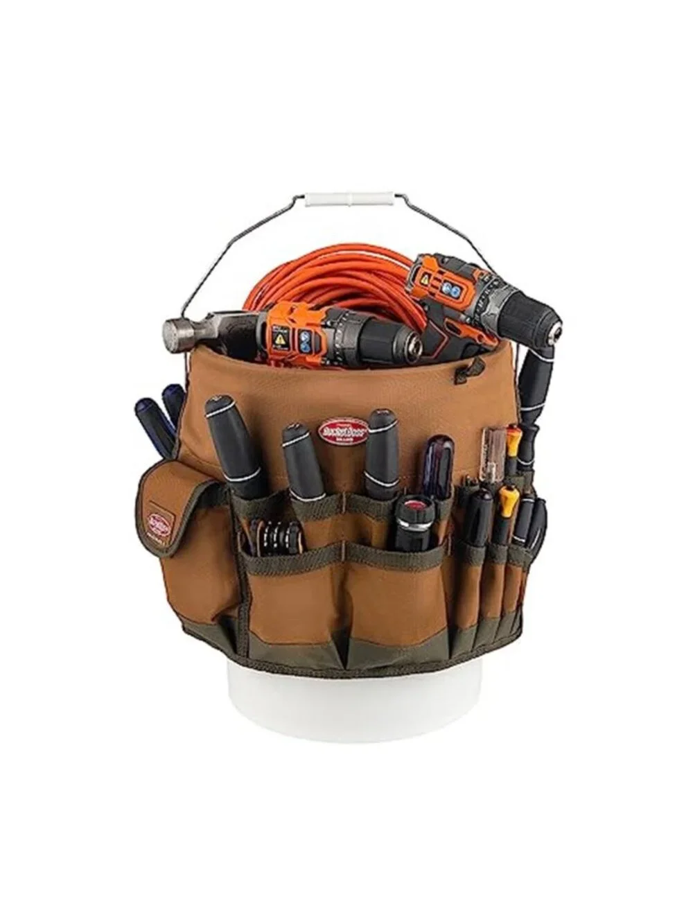 Bucket Tool Organizer 5 Gallon Bucket Caddy Canvas Tool Storage Holder Brown